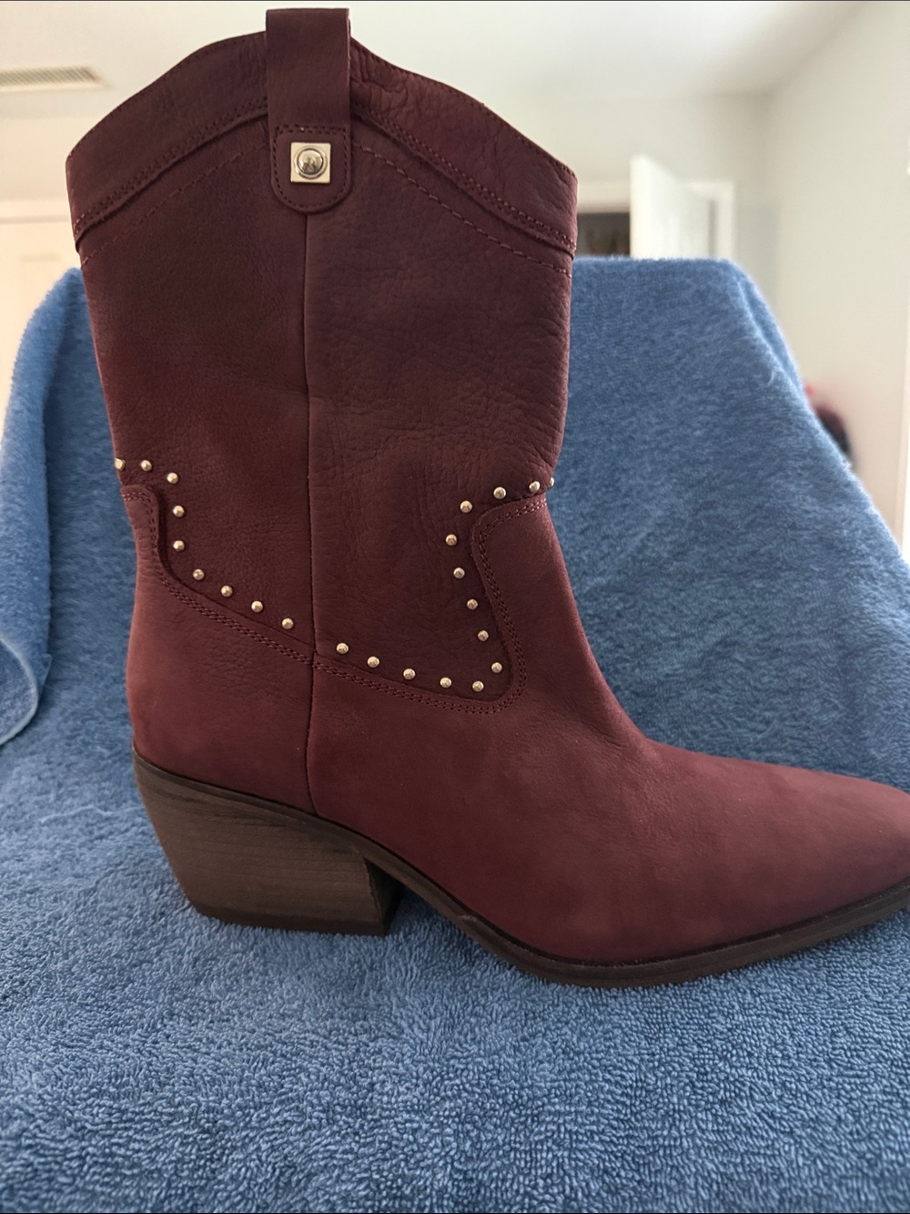Lucky Brand Burgundy Suede Studded Western Ankle Boots - Picture 3 of 3